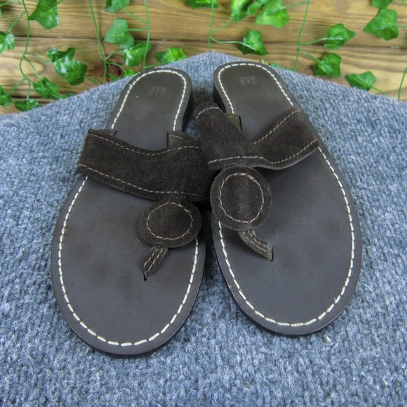 GAP Women's Sandals Flip Flop Brown Size‎ 8 Leather Slip On Toe Ring - Picture 2 of 7